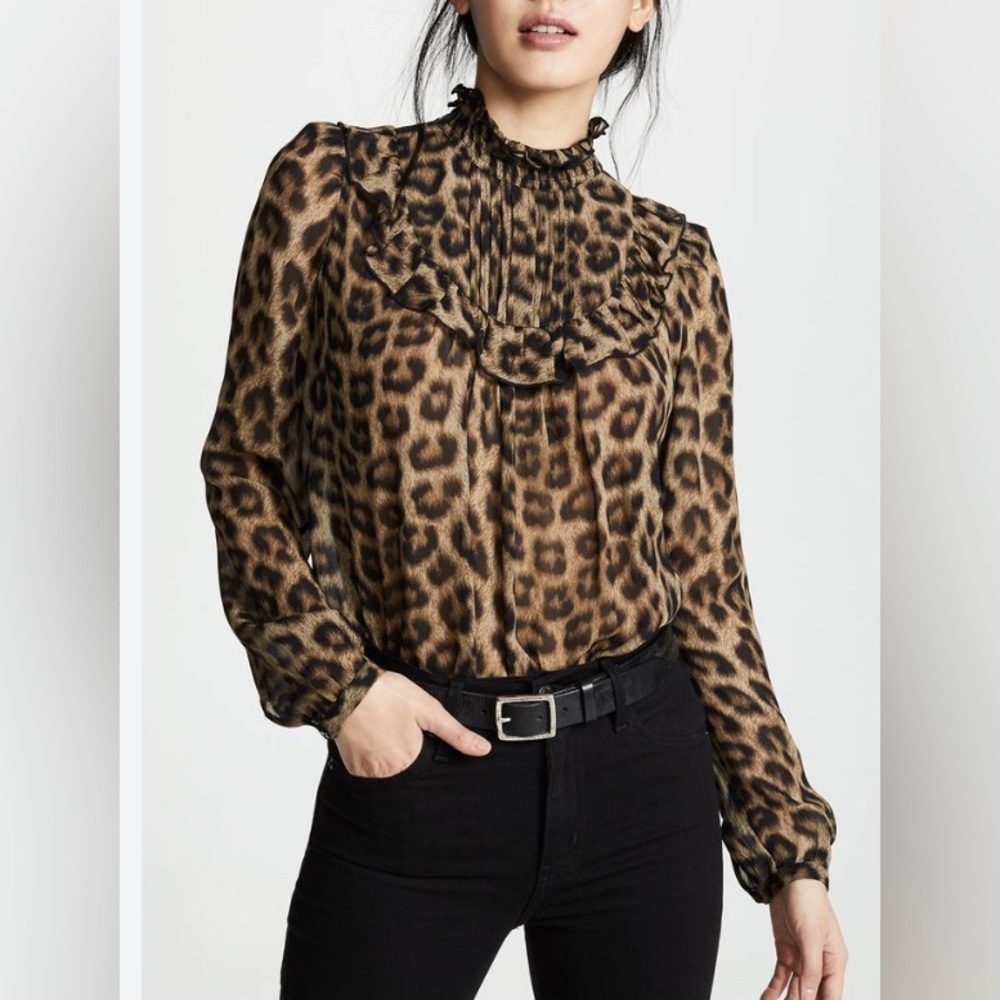 ba&sh Animal Print Ruffle Blouse size 6